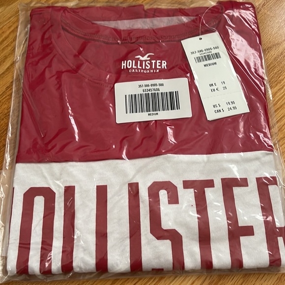 Hollister Women’s Relaxed Print Logo Graphic Baby Tee T shirt Red Medium - Picture 2 of 3